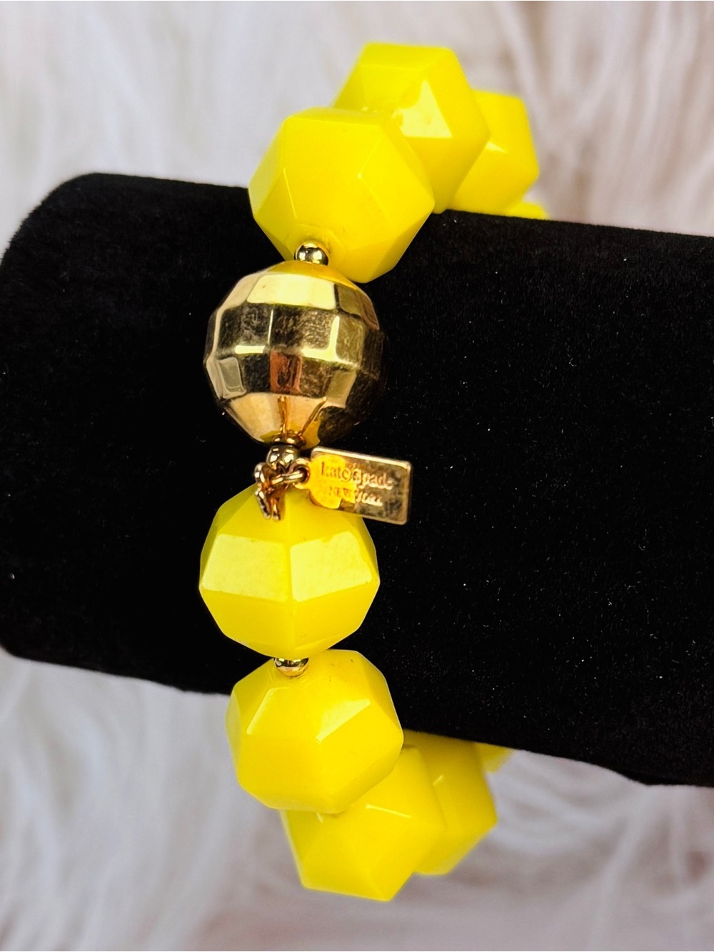 Kate Spade Yellow and Goldtone Large Beaded Strech Bracelet - Picture 7 of 15